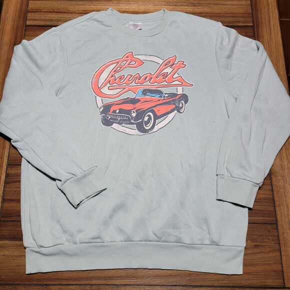 GM Brand LS Crewneck Light Green Sweatshirt "Chevrolet" - Size L (42-44) - Picture 2 of 4